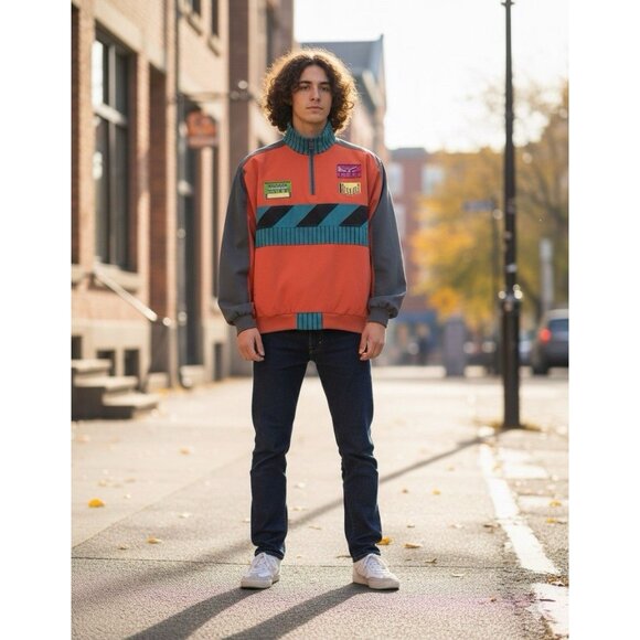 Adidas International Line Vtg Blue Orange Grey Half Zip Windbreaker 2XL XXL - Picture 1 of 5